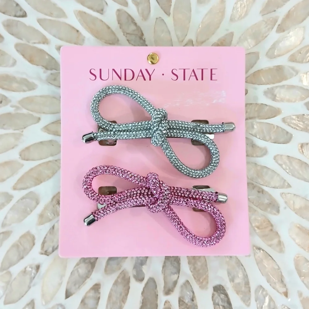 NWT Sunday State Pink and Silver Rhinestone Bow Alligator Hair Clip